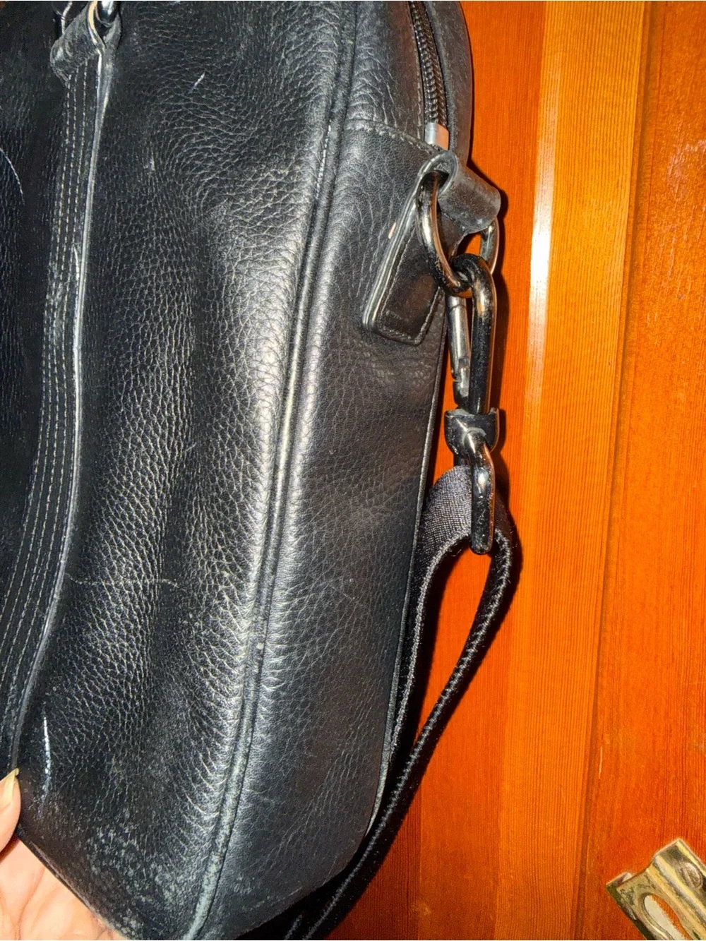 Boss Black Pebbled Leather Laptop Briefcase with Shoulder Strap